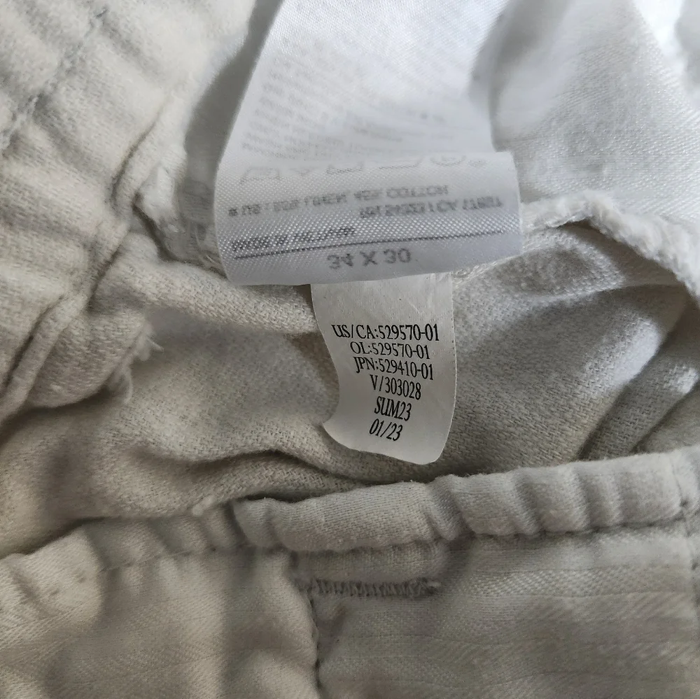 Banana Republic Mens Off-White Athletic Fit Linen Blend Comfort Pants-Size 34x26